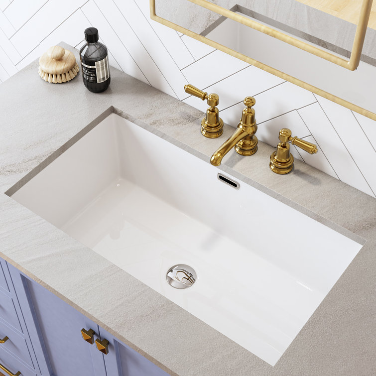 Undermount Bathroom Sink Rectangular, 27.6'' x 15.8'' White Rectangle Vessel Sink for Bathroom, Modern Ceramic Under Counter Sink with Overflow