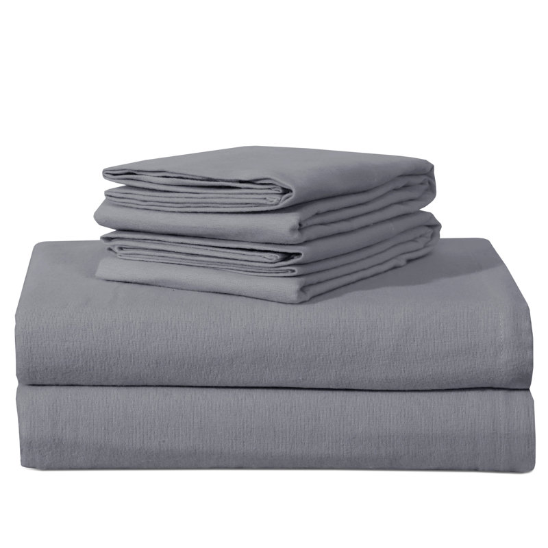 Feathery Flannel Sheet Set, Charcoal, Cal.King Sheet Set + Fitted Sheet + Pillowcase