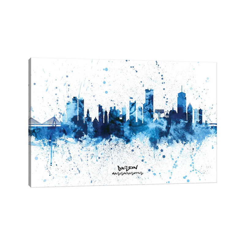 Boston Massachusetts Skyline Splash Blue by Michael Tompsett - Wrapped Canvas Print, 101.6 cm H x 66.04 cm W x 1.91 cm D