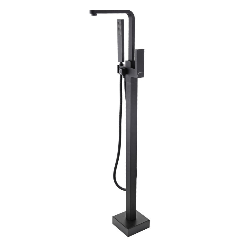 Robinet de baignoire autoportant avec douche noire matte et douche en métal massif à jet manuel, finition