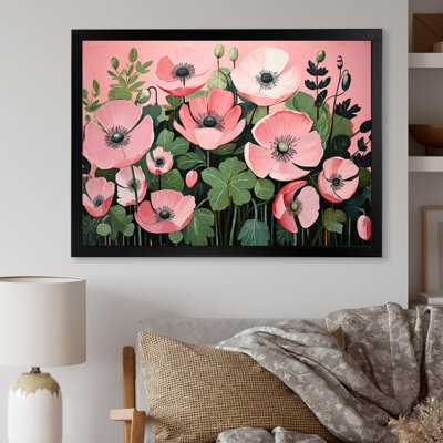 Minimalisme rose et vert coquelicots - coquelicots, art mural encadré