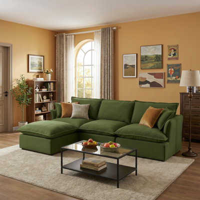 Canapé d'angle modulaire infonuagique avec pouf, 4 places, coussins en duvet, canapés moelleux pour salon
