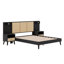 Solid Wood Bed Frame With Nightstands, Elegant Design With Lamps, Rattan And Wood Combination-1656325913