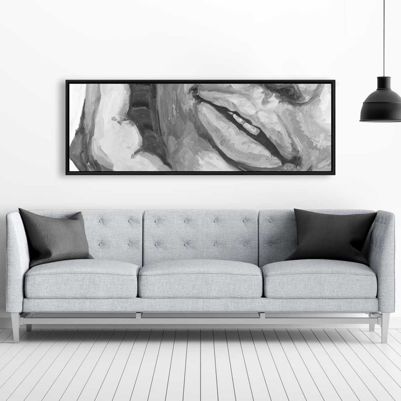 Lèvres - Toile encadrée monochrome grise, H 21,25 po x l 61,25 po
