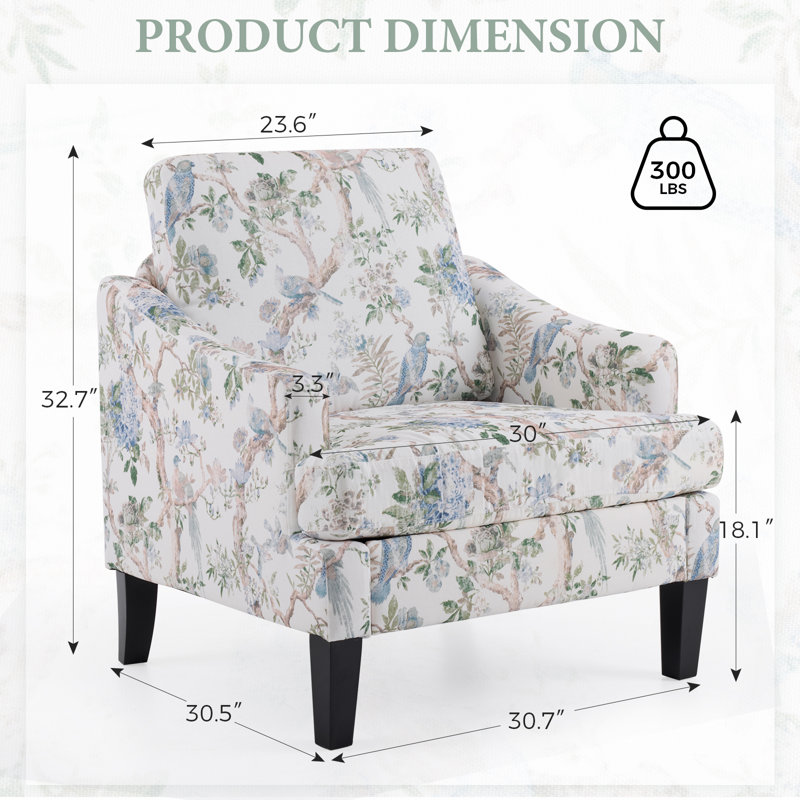 Fauteuil d'appoint 30 po avec pieds rembourrés, Floral blanc