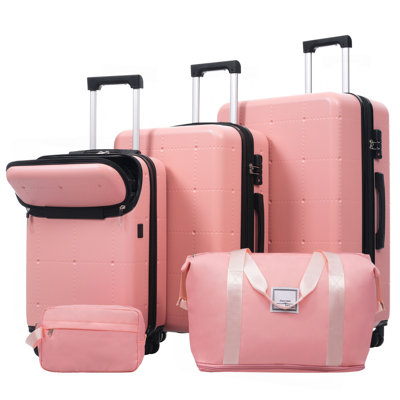 Ensemble de 5 valises rigides avec sacs, valise cabine de 20 pouces à demi-ouverture avec port USB, valise extensible 24 pouces/28 pouces avec roulettes multidirectionnelles doubles et serrure TSA