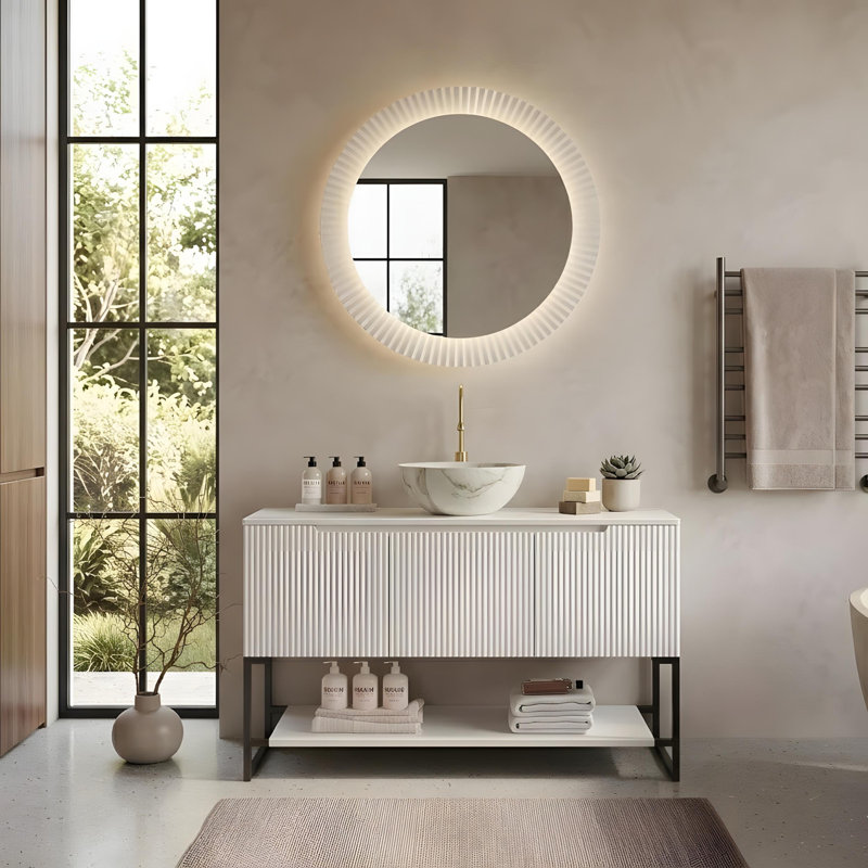 Meuble-lavabo 48 po avec lavabo en céramique blanc mat en forme de bol