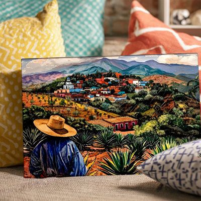 Mexican Village Landscape Canvas Wall Art (Rustic Rural Tone) Stretched Frame for Cozy Nook