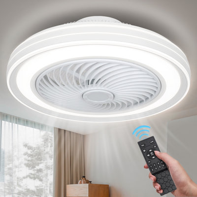 20 In. Indoor Caged Enclosed Ceiling Fan With Led Light Modern Low Profile Ceiling Fan With Remote And App Control