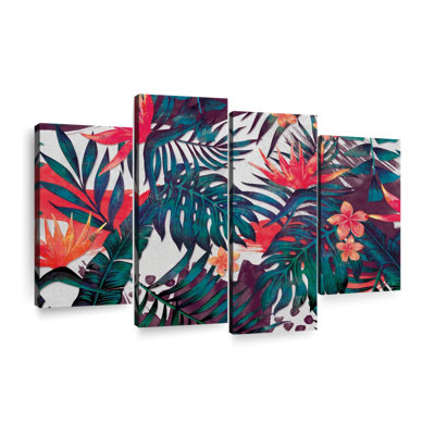 «Leaf Tropical Palms And Flowers», ensemble de 4 pièces sur toile par Maya Blooms