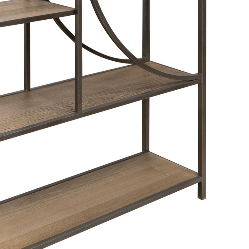 Choon Dria 75 Inch Bookcase, 5 Shelves, Black Metal, Brown Solid Poplar Wood