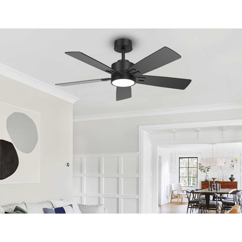 5 Blade Smart Ceiling Fan With Light, Remote Control, Reversible Dc Motor, Dual Finish Blades, 52"