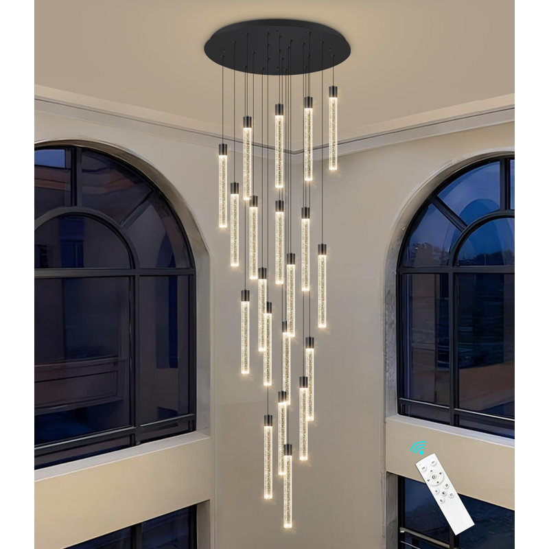 20-light Modern Dimmable High Ceiling Crystal Chandelier, Matte Black, 20 Lights, 156" H x 23.5" W x 23.5" D