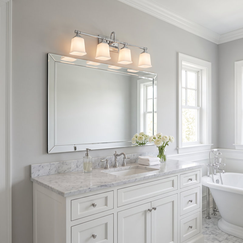 Nicholas 4-Light Polished Chrome Vanity Light, Polished Chrome, Opal Etched