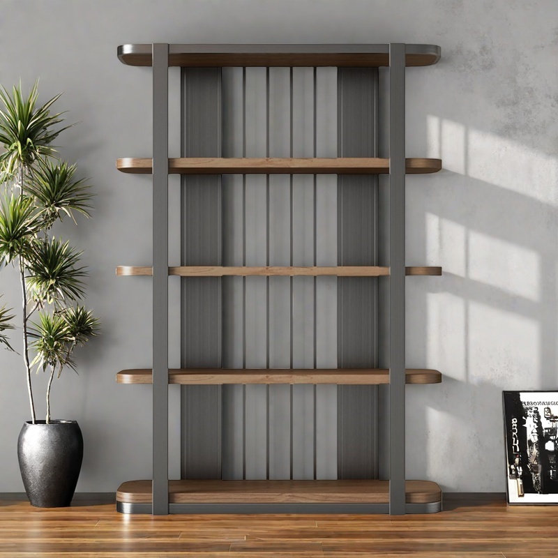 Bibliothèque stable et tendance, (5 tablettes) H 78,7 po x l 59 po x P 13,7 po, Gris / Brun