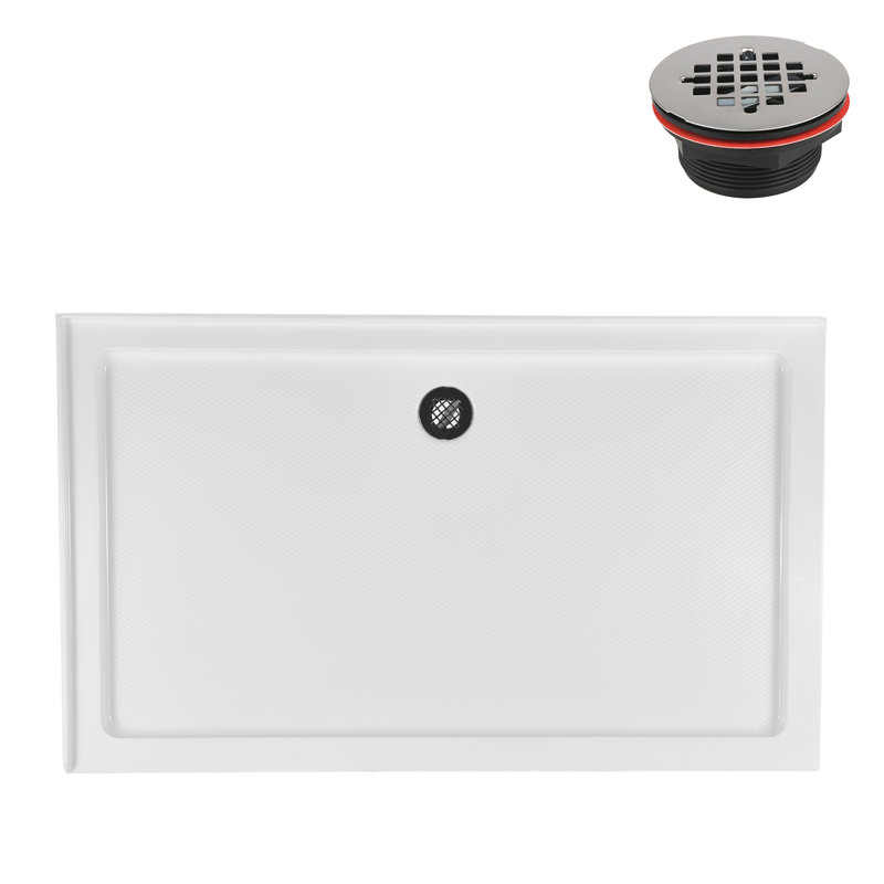 Base de douche en acrylique blanc brillant avec drain à droite 60 po x 30 po Streamline, Oui