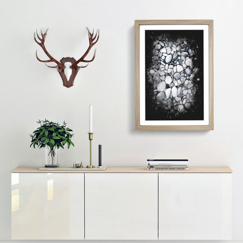 Pebbles - Picture Frame Graphic Art Print, 45cm H x 33cm W x 2cm D, Oak Framed