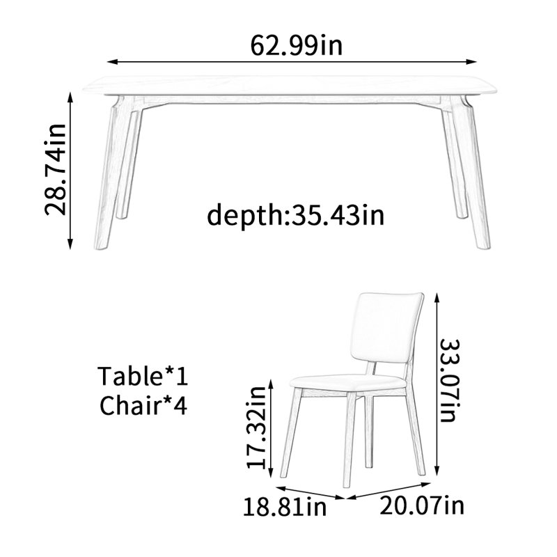Ensemble de table de salle à manger Modern, H 28,74 po x L 62,99 po x l 35,43 po