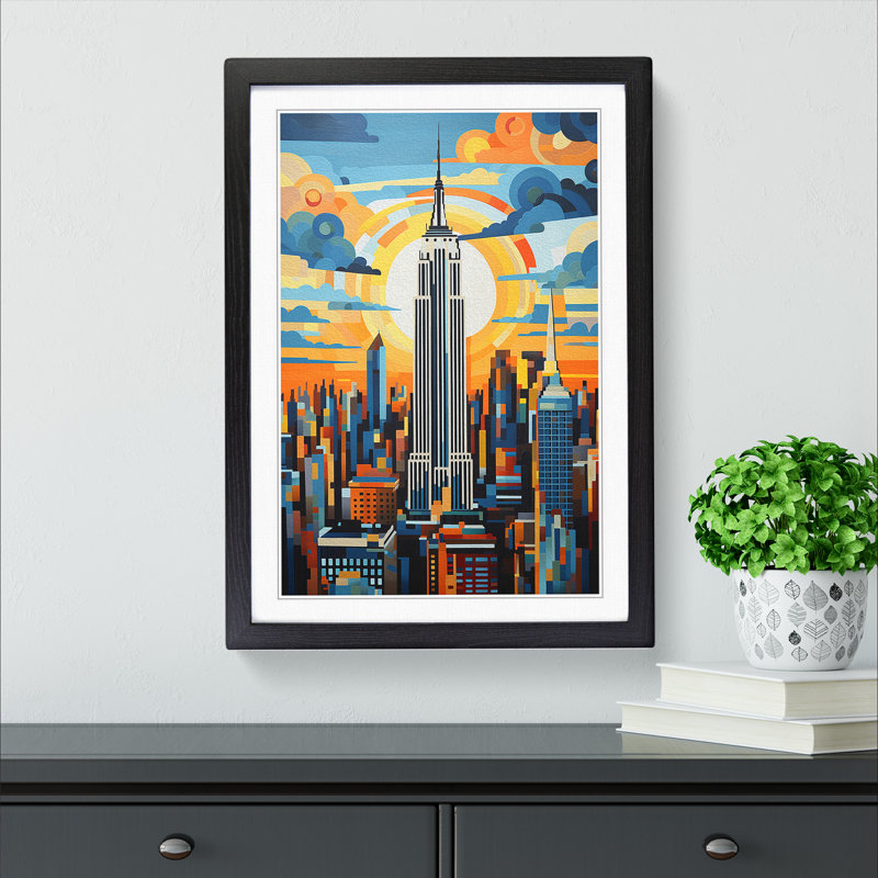Empire State Building Contemporary No.2 - Single Picture Frame Print on Wood, Black, 64cm H x 46cm W x 2cm D