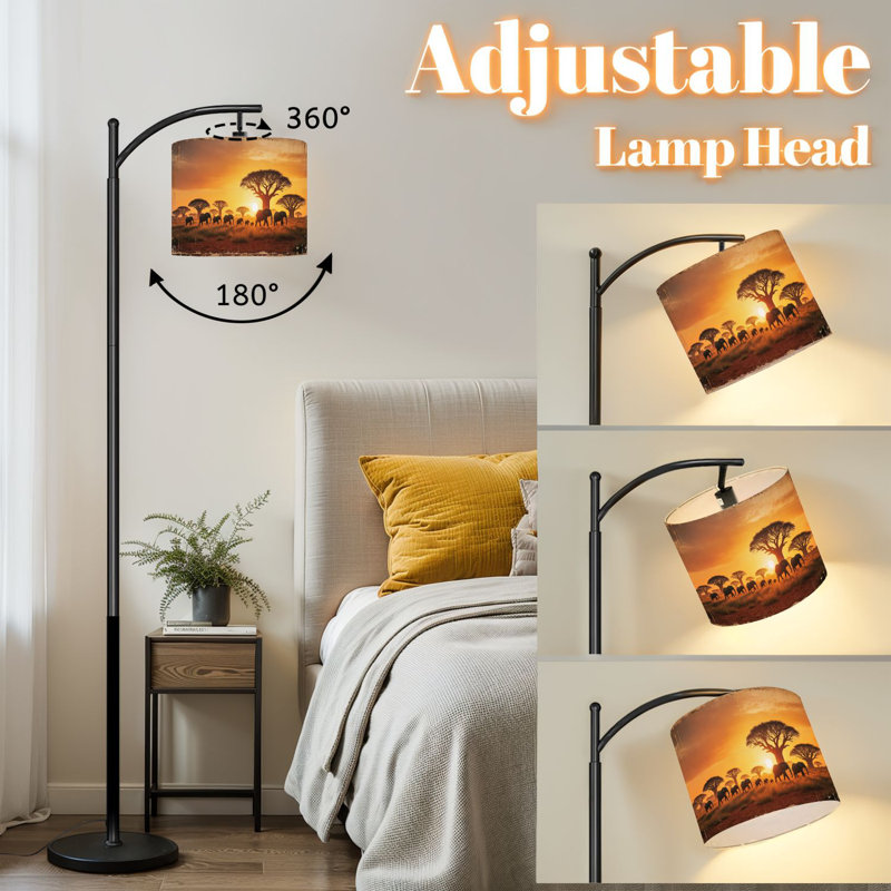 Lampe sur pied à arc avec abat-jour réglable Savannah africain antique Baobab Trees lever de soleil lampe 3 températures de couleur à intensité variable haute lampe sur pied avec interrupteur au pied pour la chambre à coucher