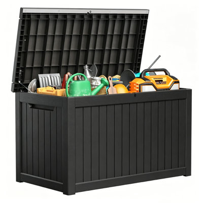 280 Gallon Brown Resin Waterproof Outdoor Deck Box Multi-Functional Storage Solution Ideal For Garden Patio And Pool