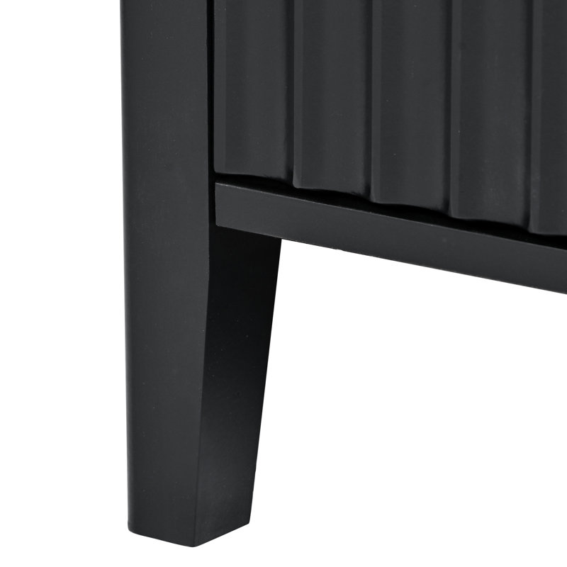 Buffet de rangement Attina avec motif à vagues, poignées en métal, noir, bois massif et portes, pour la cuisine, noir