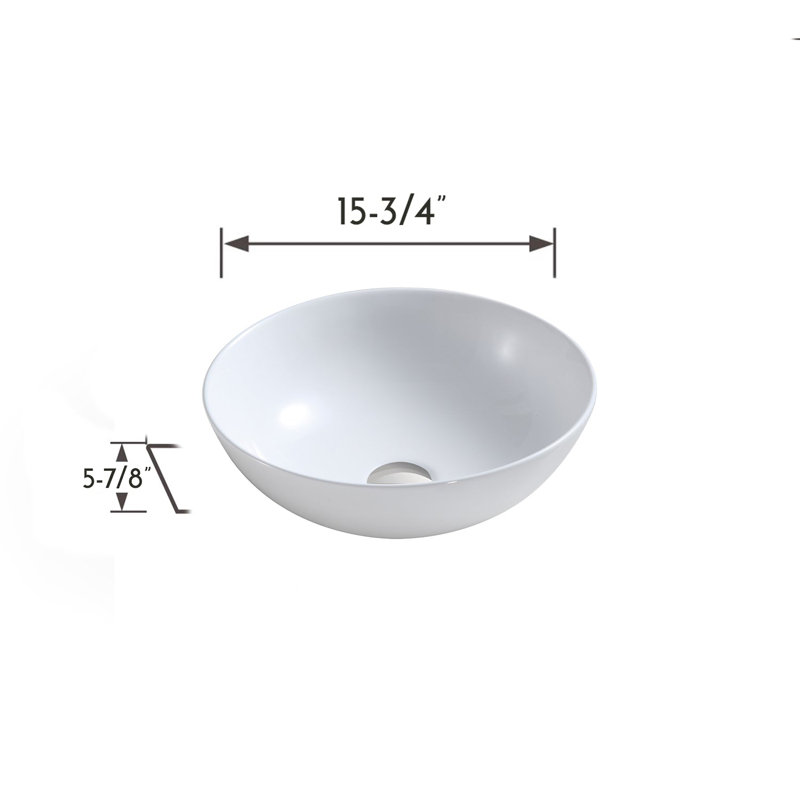 DAX Ceramic Round Bathroom Vessel Basin, Matte White, Matte White