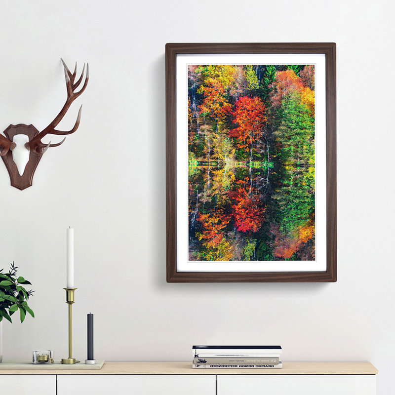 Autumn Forest Reflection in Abstract - Picture Frame Graphic Art Print, Walnut Framed, 87cm H x 62cm W x 2cm D
