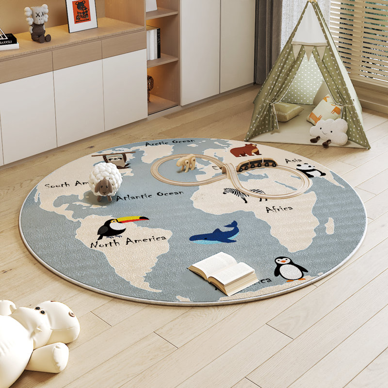 Velvet Area Rug Non-Slip&Soft, Kids Play Rug for Kids Room Playroom Nursery, Round 1'