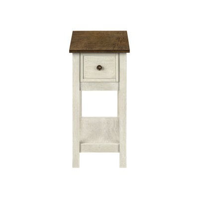 Accent Table With Storage And 2 - Narrow Side In Antique White Brown Veneer For Bedroom Living Room Tier
