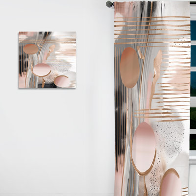 Abstract Curtain Panel, Pink Gold Circle Pattern Blackout Decor - Pink Rose Gold Circle Chaos IV