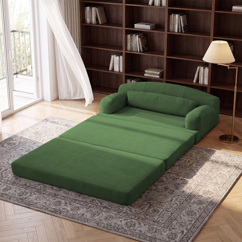 Canapé-lit pliable en velours côtelé Corduroy - Canapé convertible en mousse haute densité (vert), Green Corduroy, Vert