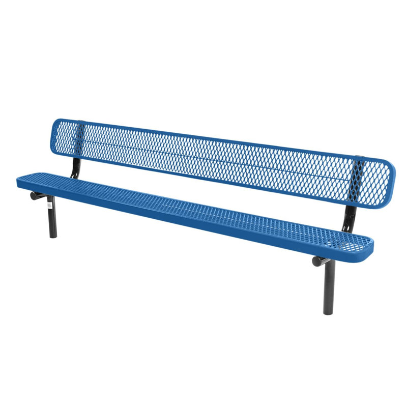 Banc orange, élargi, 2,44 m, avec dossier, à encastrer, 8 pieds avec arrière creusé, élargi, Orange
