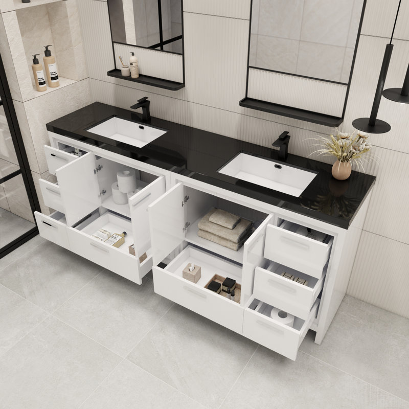Ensemble de meuble-lavabo double 84 po Brayla, Blanc très luisant