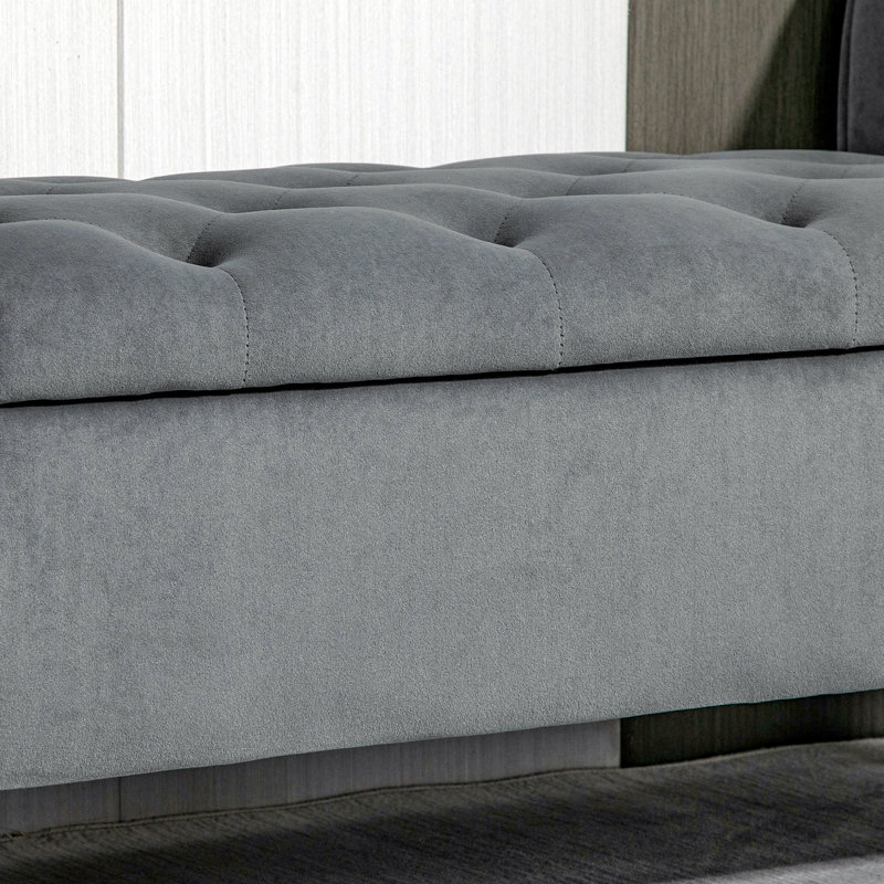Banc rembourré capitonné à boutons avec accoudoirs roulés pour le salon ou le couloir, gris
