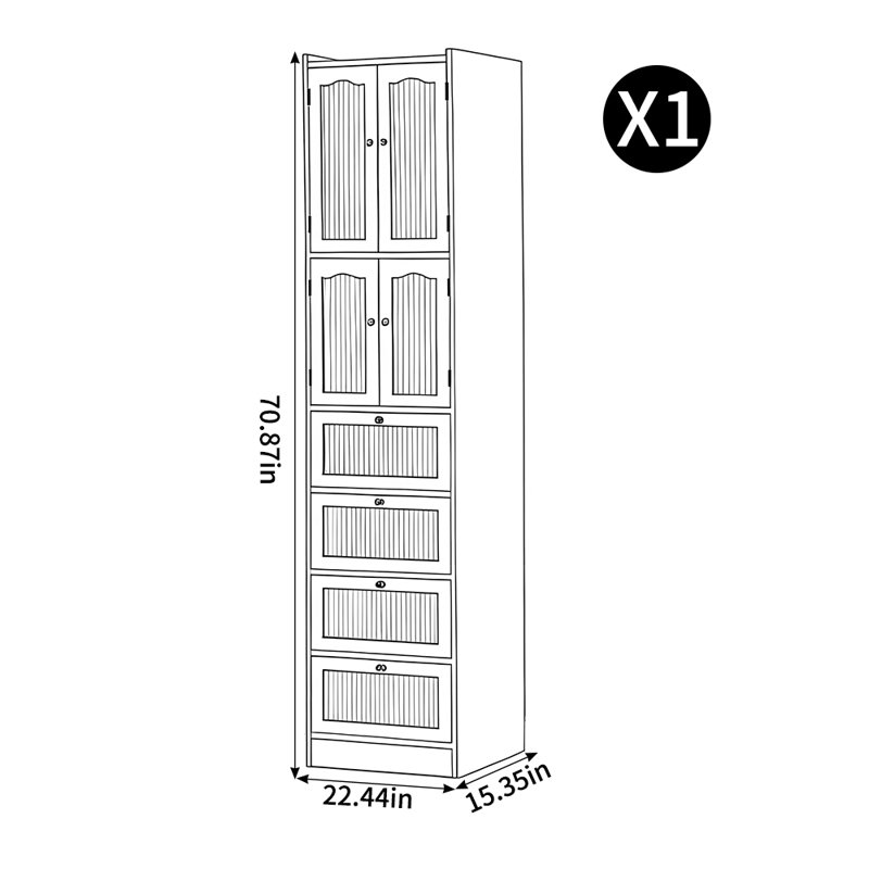 Bibliothèque simple de style européen, (7 Shelves) 70.87"H x 22.44"W x 15.35"D, Crème, crème