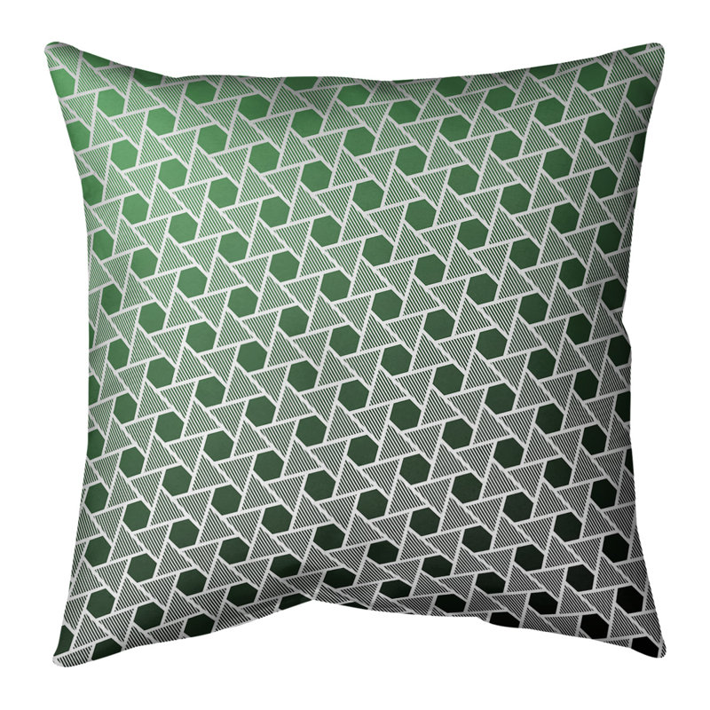 Housse de coussin Rainbow Hexagons and Triangles, 18 po x 18 po, Pas de bourre, Noir / Vert