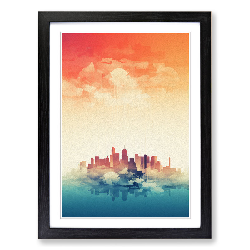 Skyline Minimalism No.2 - Single Picture Frame Print on Wood, Black, 64cm H x 46cm W x 2cm D