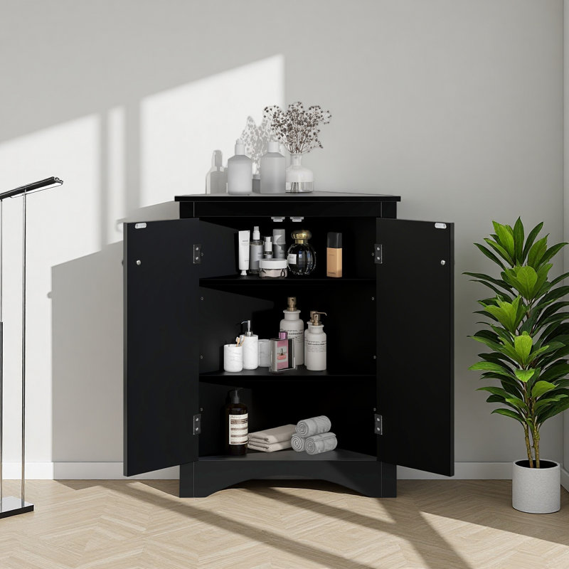 Armoire de rangement triangulaire pour salle de bain avec tablettes réglables, Noir