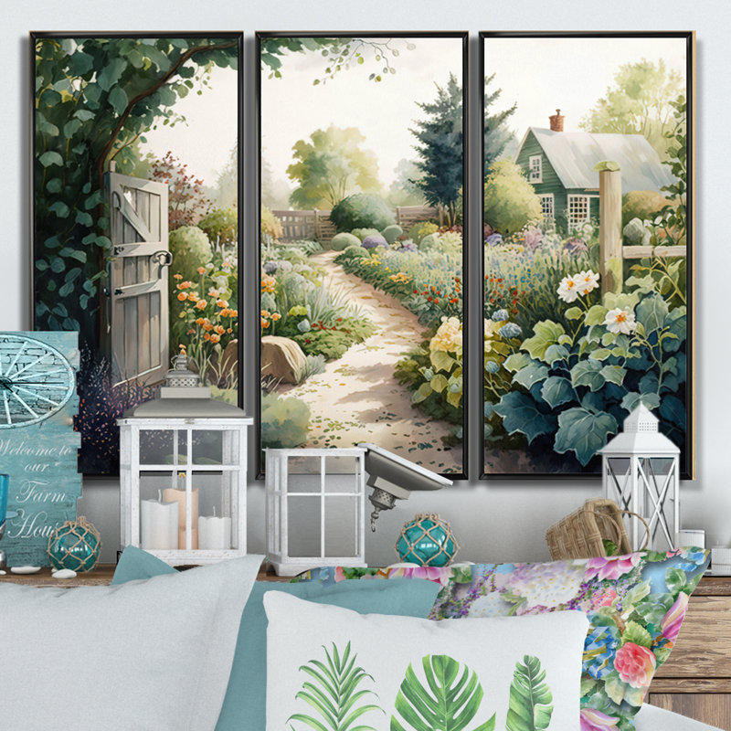 Fresh Garden At The Cottage I - 3 pièces, reproduction sur toile, Noir, H 28 po x l 36 po