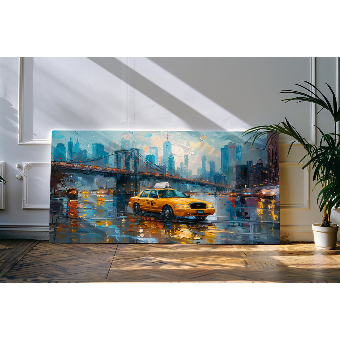 Bilder auf Leinwand 120x60cm New York Metropole gelbes Taxi Abstrakt Kunstvoll