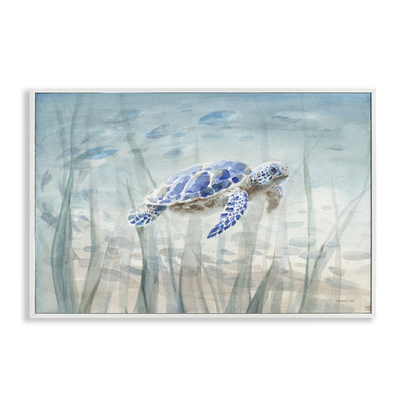  Tortue sous-marine, art de la giclée encadrée par Danhui Nai, H 20 po x l 30 po