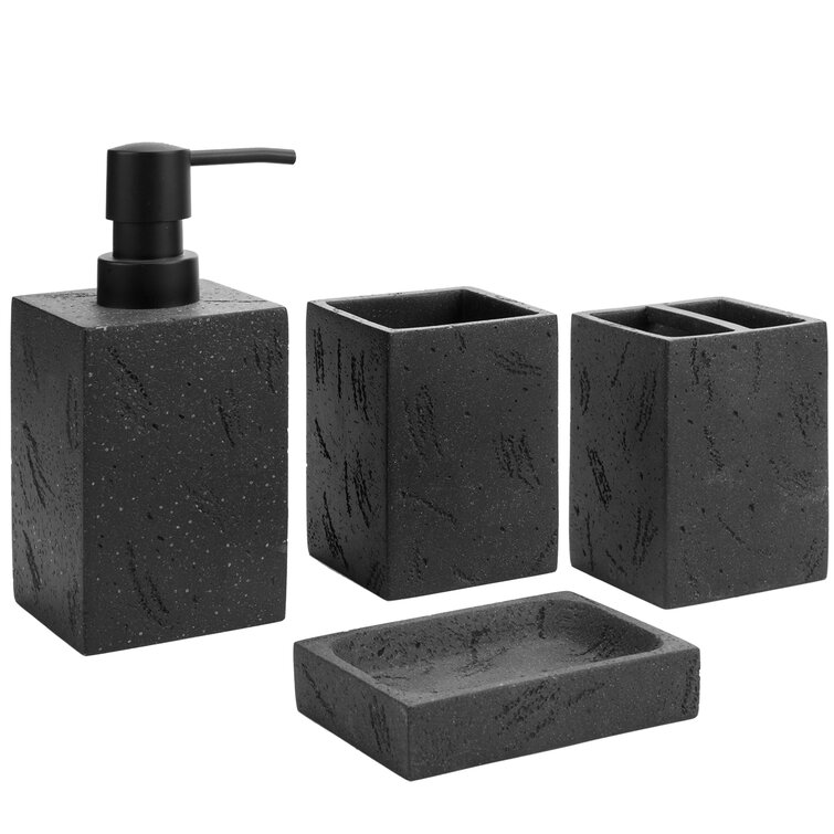 Hearth & Harbor 9 Piece Plastic Bath Accessories Set, Black