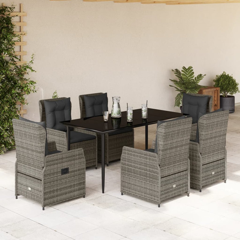  Ensemble de salle à manger de jardin avec accoudoirs réglables en rotin PE gris