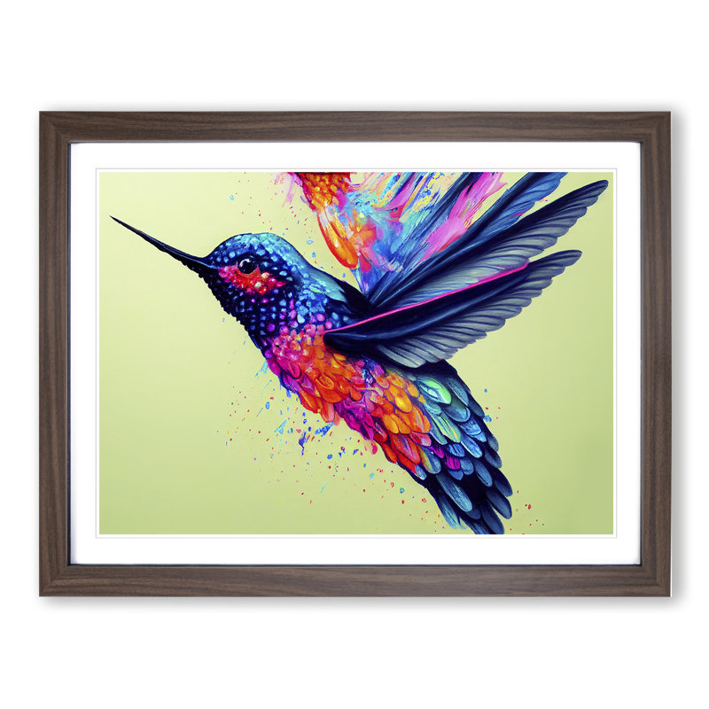 Hummingbird Splatter Vol.2 Abstract - Single Picture Frame Painting, 46cm H x 64cm W x 2cm D, Walnut