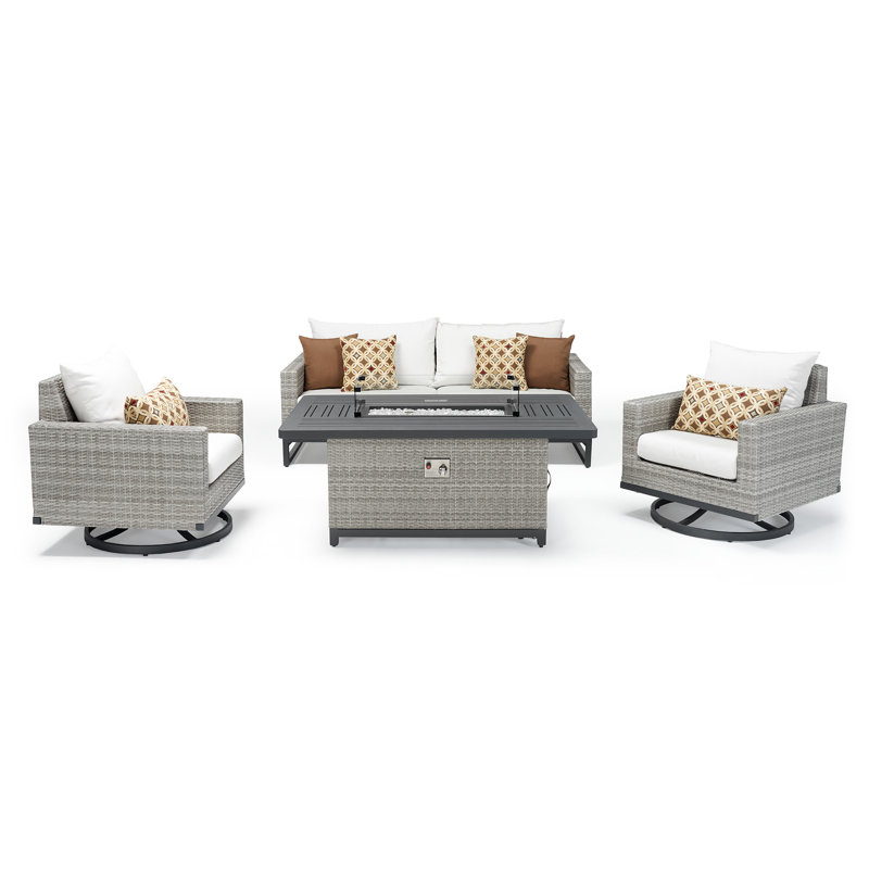 Milo Motion 4 Piece Rattan Sunbrella Sofa Set with Cushions, Canvas Spa Sunbrella® Canvas, Gray
