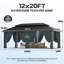 Pavillon de jardin permanent en aluminium galvanisé à toit double en acier galvanisé à toit rigide avec filet et rideaux pour terrasse, pelouse et cour arrière (amélioré) COBIZI 12 x 20-129222338