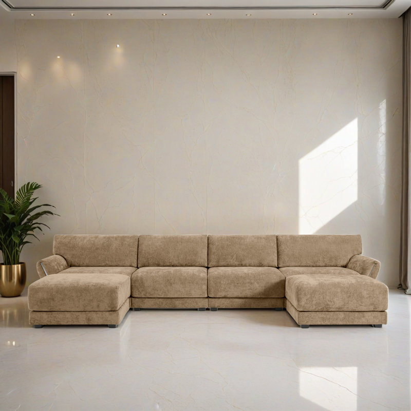 Canapé-lit modulaire 6 pièces pour salon, Chenille kaki