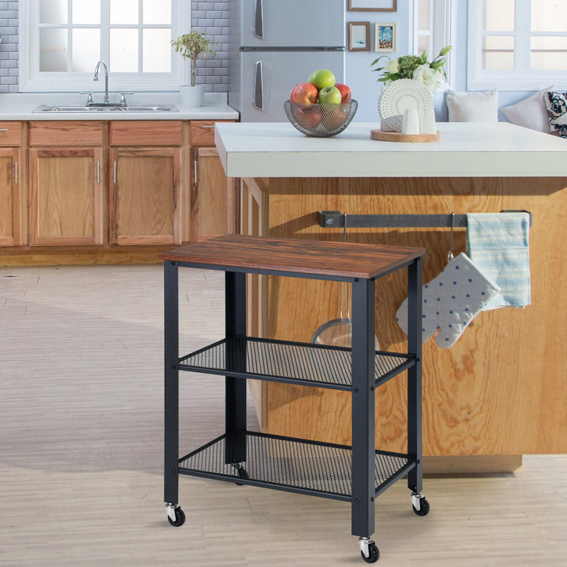 30'' H x 24'' W Utility Cart with Wheels, Black/Brown