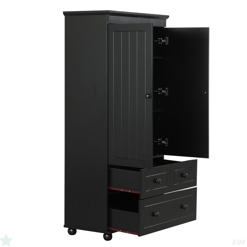 Grande armoire de rangement avec trois tiroirs pour la salle de bain / bureau, Noir